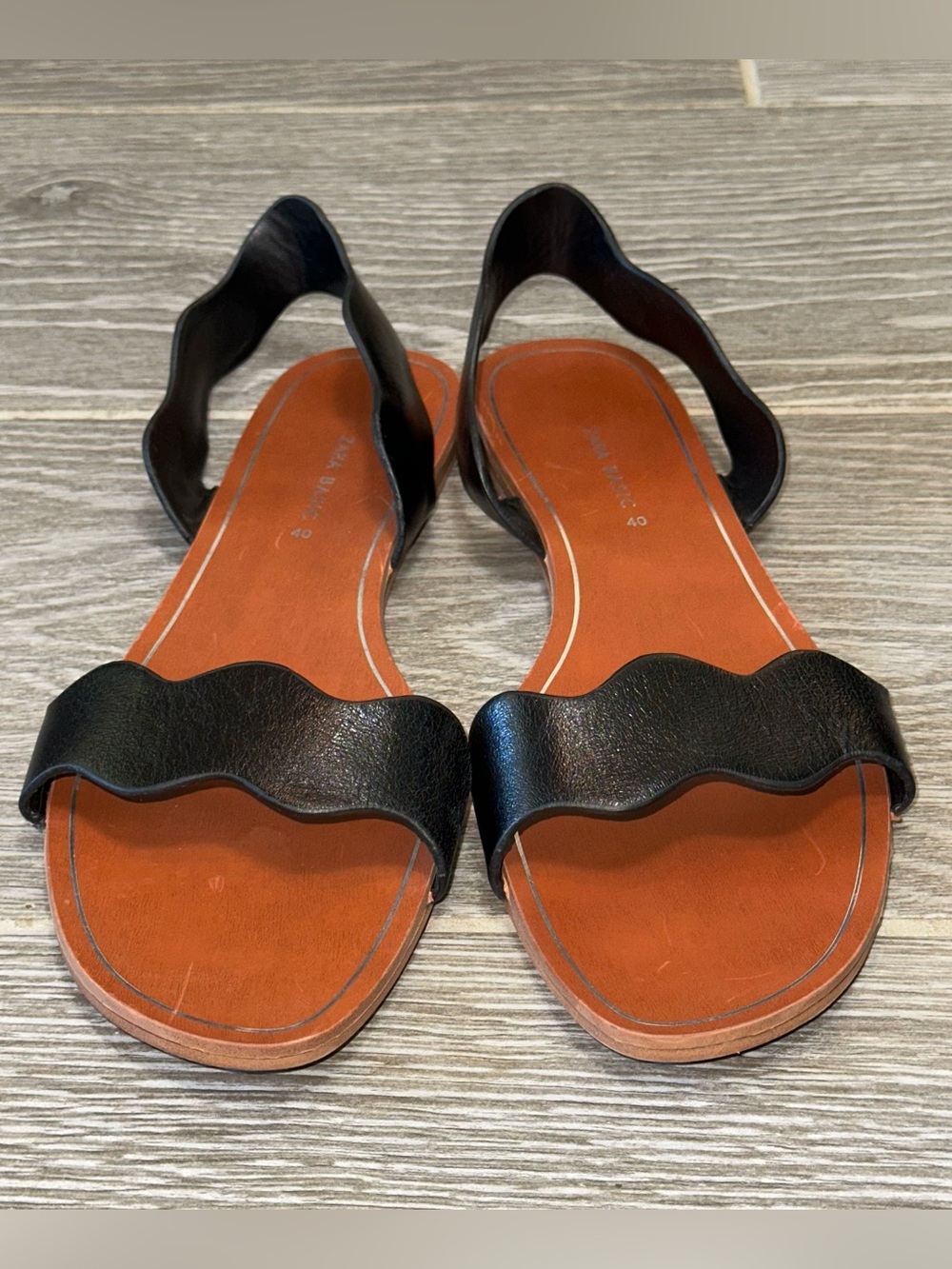 Zara Basic Collection Black Scalloped Slingback Women’s 40 (9 US) Flat Sandals - Picture 6 of 10